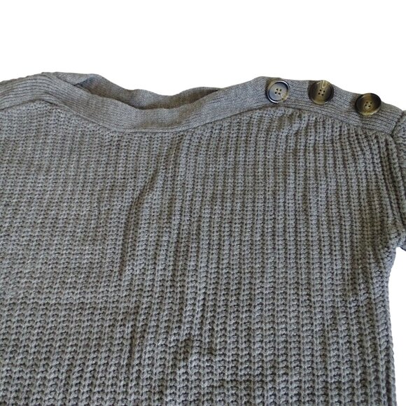 Time and Tru Grey Sweater Women Size M 8-10 Boat Neck Long Sleeve Button Accent - Picture 2 of 11